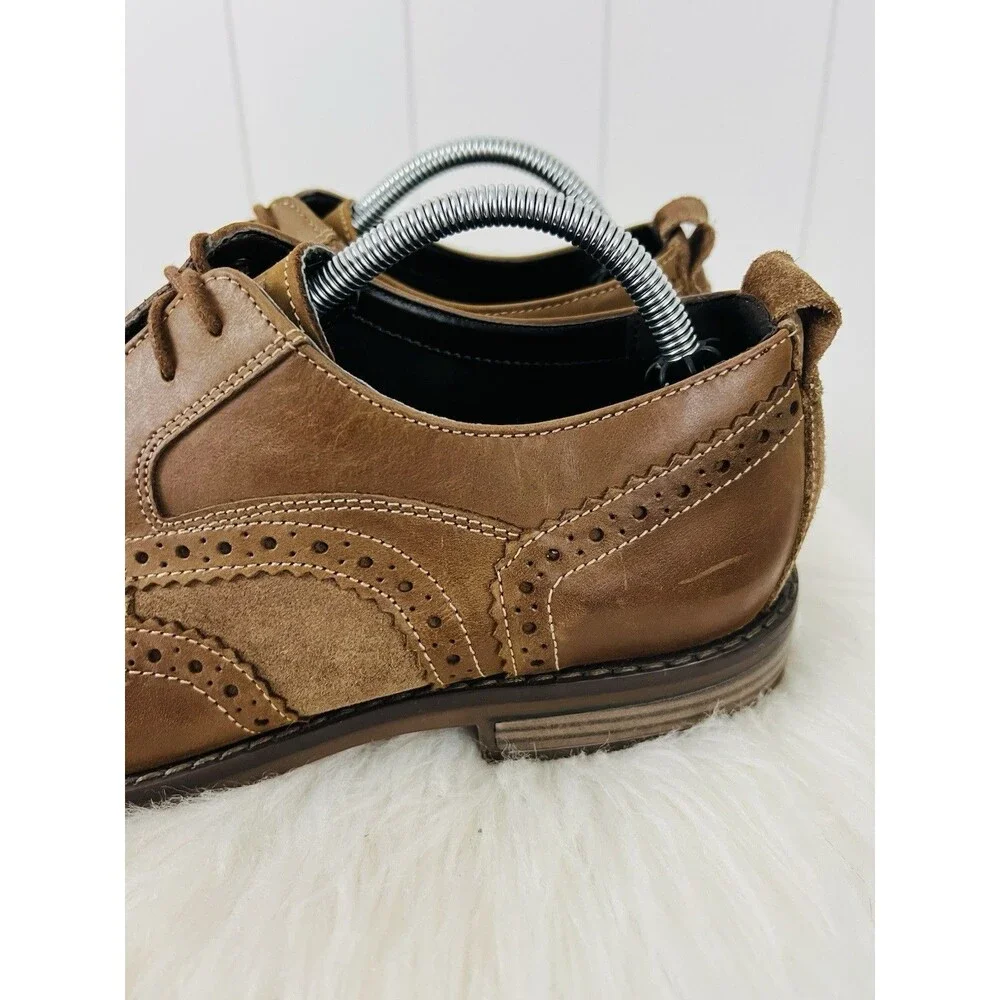 Rockport Brown Suede Leather Wingtip Oxford Dress Brogue Shoes Made in India 10M
